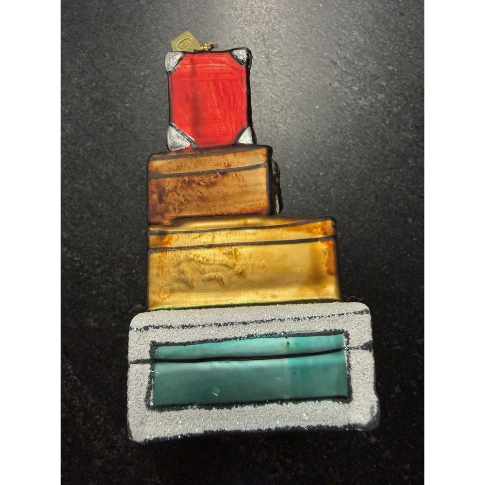 Vintage Kurt S Adler KSA Stacked Travel Luggage Glass Christmas Ornament 4.5
